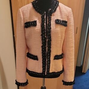Boston Proper Pink and Black Tweed Blazer